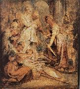 Peter Paul Rubens Aklixi standing between her daughters painting